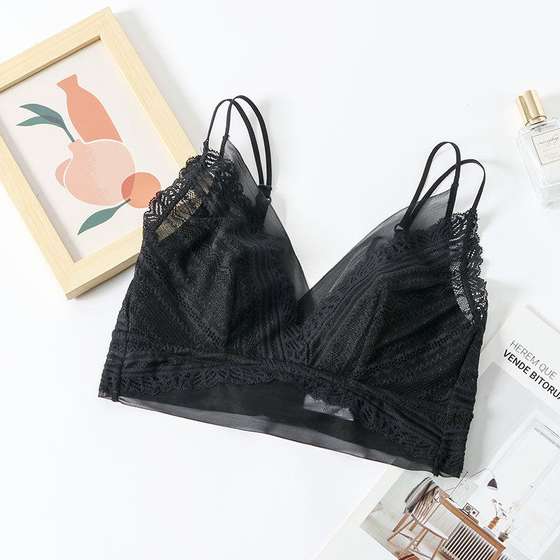 Wireless Sexy Breathable Triangle Lace Mulberry Silk Bras [SKBR0004]