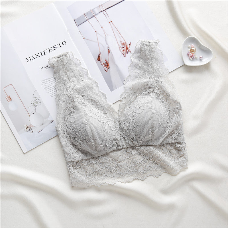 Wireless Sexy Gathered Tank Top Lace Mulberry Silk Bras [SKBR0015]
