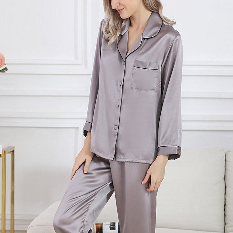 16Momme Pure Mulberry Silk Long Sleeves Notch Collar Pajamas Set [SKPA0027]