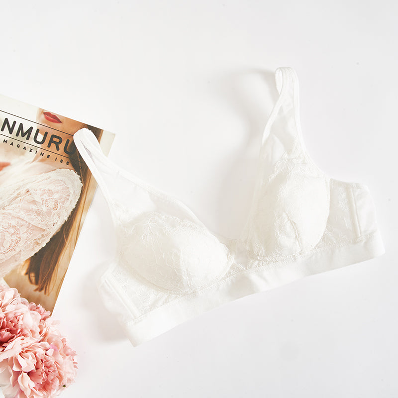 Wireless Romantic Gathered 3/4 Cup Lace Mulberry Silk Bras [SKBR0028]