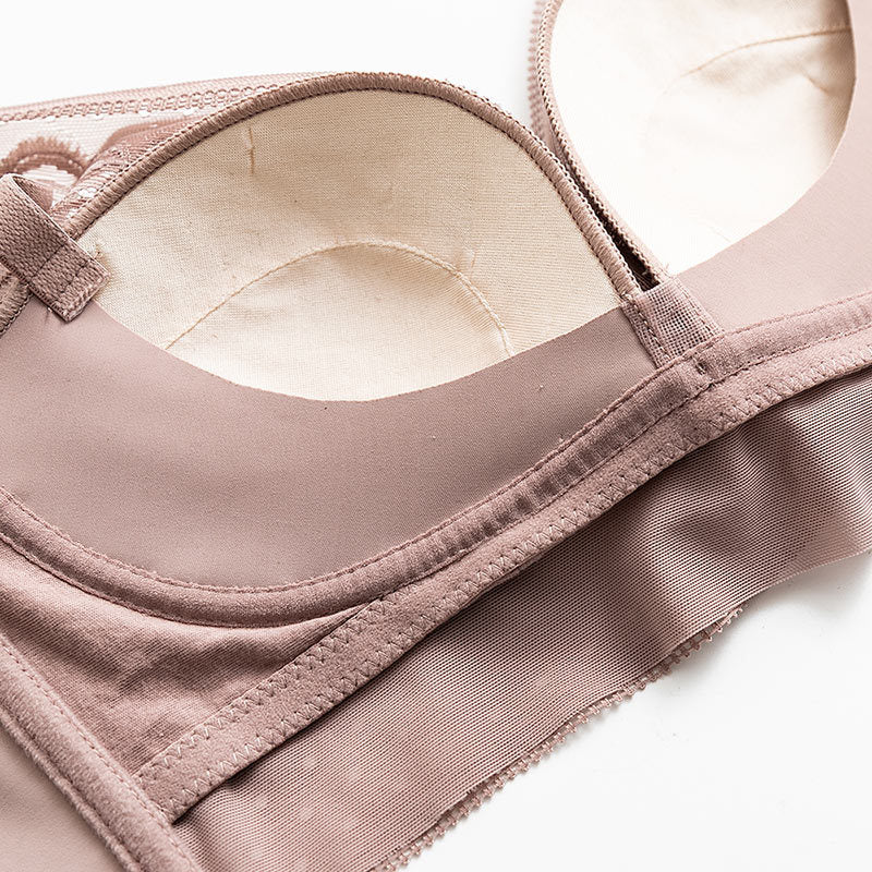 Wireless Sexy Gathered 3/4 Cup Lace Mulberry Silk Bras [SKBR0045]