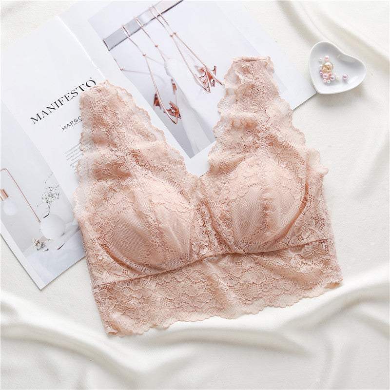Wireless Sexy Gathered Tank Top Lace Mulberry Silk Bras [SKBR0015]
