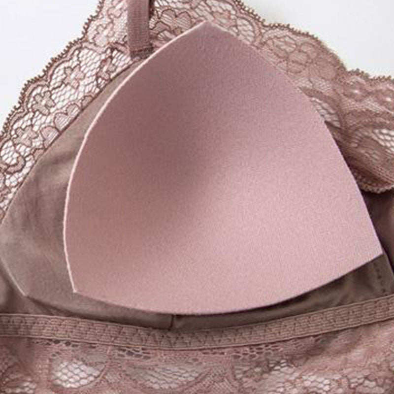 Wireless Sexy Gathered 3/4 Cup Lace Mulberry Silk Bras [SKBR0007]